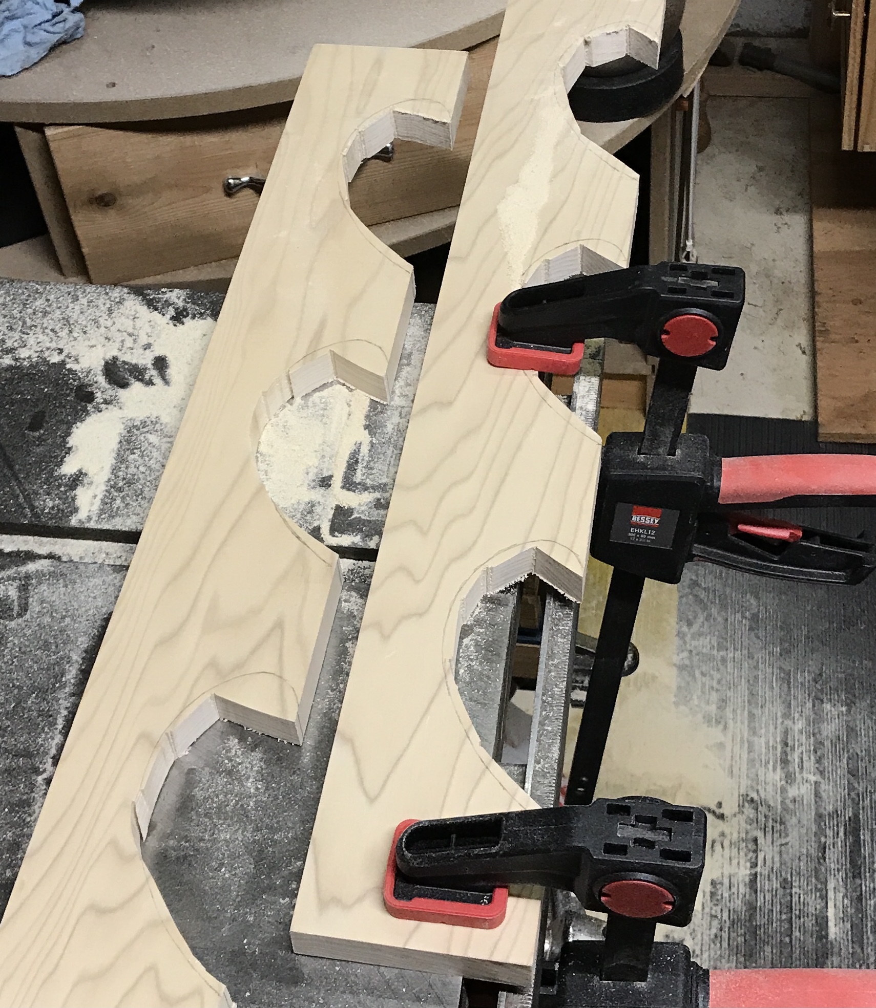 The two racks roughly cut to shape